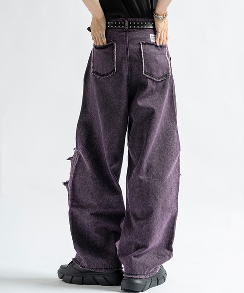 PLAN To ジーンズ Vintage Like Chemical Wash Damaged Color Denim