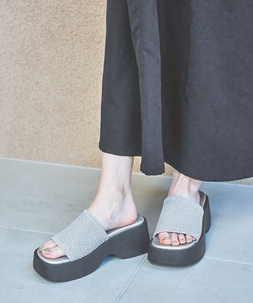 HIMIKO ニットサンダル　ダッドソール ストレッチ キラキラ 厚底　26 セール】kitson ニット 厚底 キラキラ サンダル/hsky（サンダル