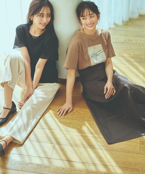 tシャツ 「洗える／日本製／素材組合せ」シアー袖デザイントップス レディース THE SHOP TK tシャツ 袖シアーTシャツ「接触冷感/洗濯機OK