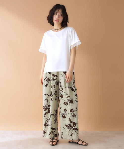 tシャツ 「洗える／日本製／素材組合せ」シアー袖デザイントップス レディース THE SHOP TK tシャツ 袖シアーTシャツ「接触冷感/洗濯機OK