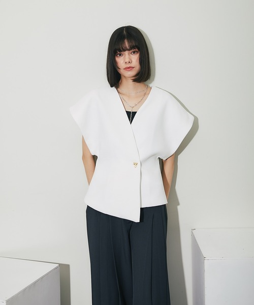 「SMILE ORCHID」 ノーカラージャケット M ホワイト レディース_画像3