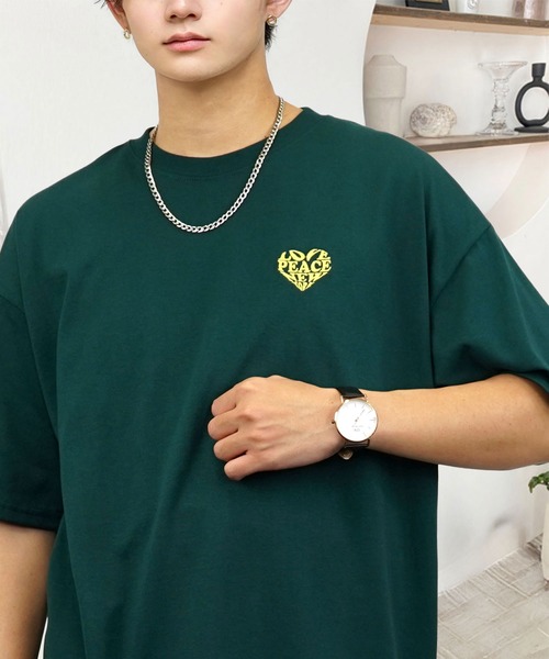 tシャツ ワイド 半袖 Tシャツ ロゴ ハート 黒猫 刺繍 メンズ