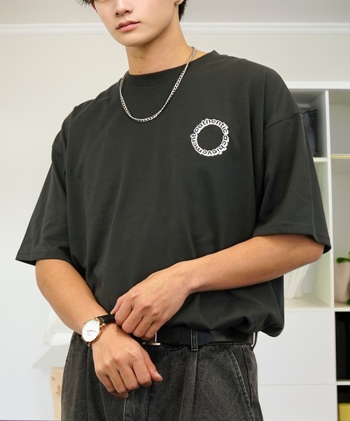 tシャツ ワイド 半袖 Tシャツ ロゴ ハート 黒猫 刺繍 メンズ