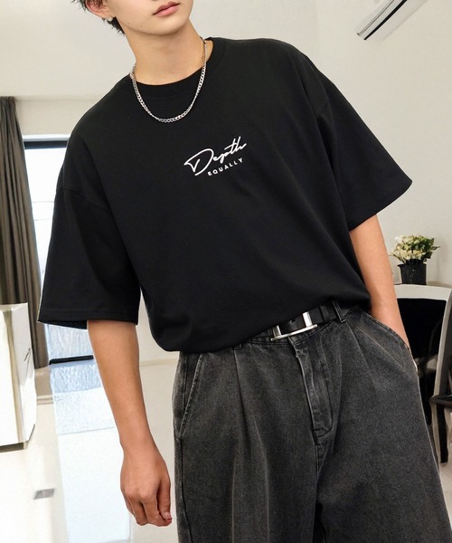 tシャツ ワイド 半袖 Tシャツ ロゴ ハート 黒猫 刺繍 メンズ