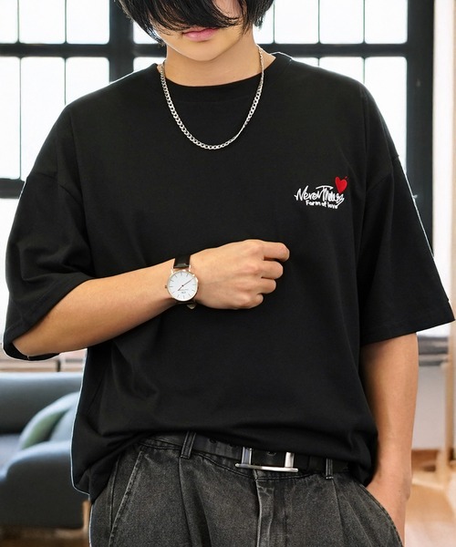 リブ編み半袖Tシャツ ハート刺繍付き　新品 FREAK'S STORE tシャツ ミニハート刺繍Tシャツ/リブTシャツ