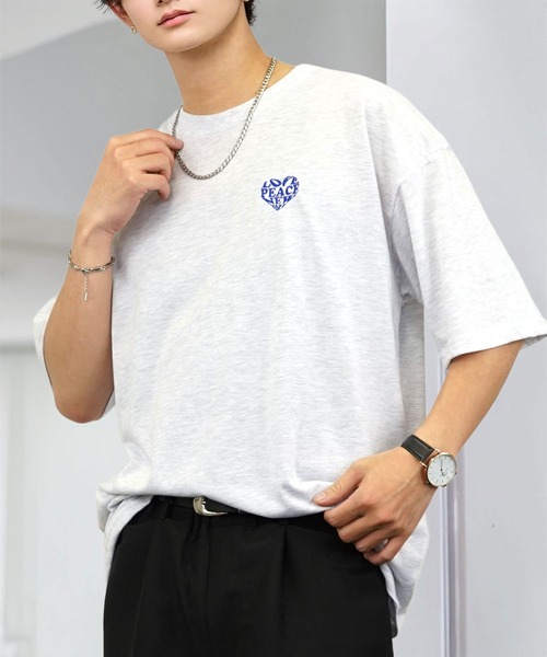 tシャツ ワイド 半袖 Tシャツ ロゴ ハート 黒猫 刺繍 メンズ