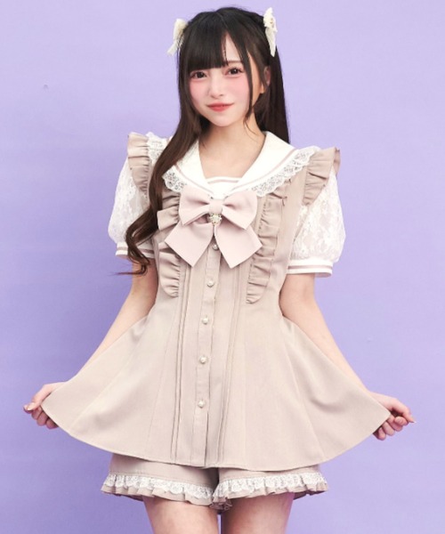 Secret Honey セットアップ レースセーラー襟半袖セットアップ