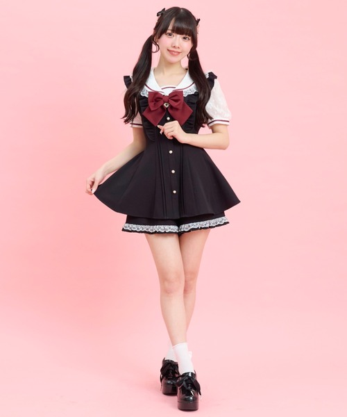 ✨️美品✨️Secret Honey セットアップ セーラー 赤 黒 地雷系 量産型 Secret Honey（シークレットハニー） セットアップ レースセーラー襟
