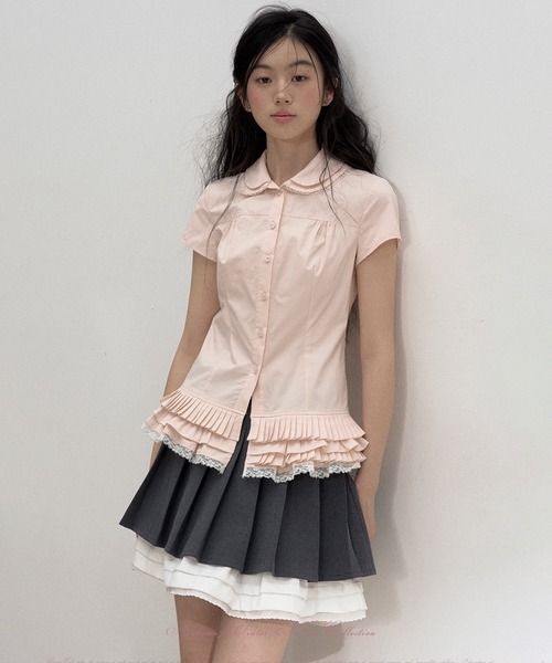 sunsetpark セーラーカラー　フリルブラウスmiu系穿搭 SunsetPark ブラウス シャツ フリルレトロガールシャツ SP25s049