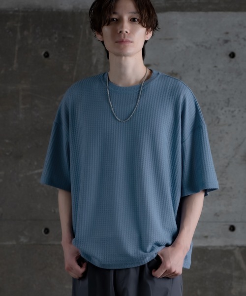  ワッフルニット 半袖 水色 tシャツ ワッフル素材 半袖Tシャツ メンズ レディース : ZOZOTOWN