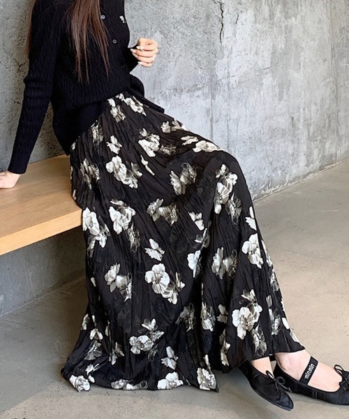 shoppinggo ロング スカート ロングスカート 花柄 フレアスカート