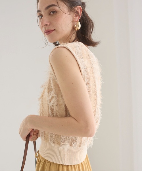 ベスト ジレ ミックスカラーノースリニット レディース ANGIE ベスト ジレ フリンジ ノースリ ニット レディース