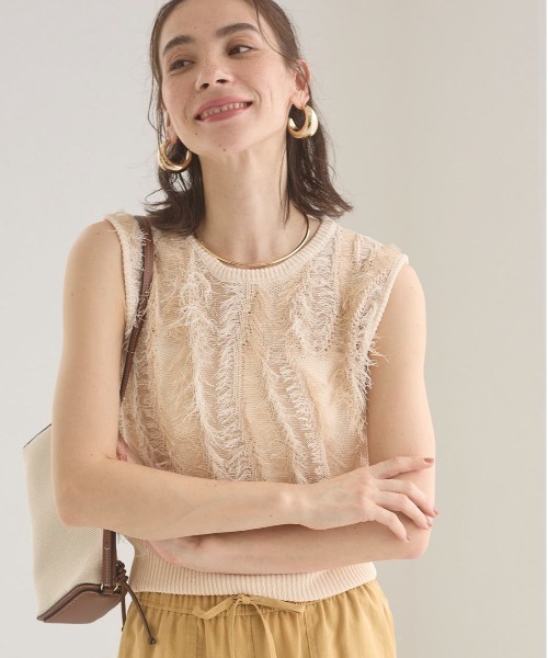 ベスト ジレ ミックスカラーノースリニット レディース ANGIE ベスト ジレ フリンジ ノースリ ニット レディース