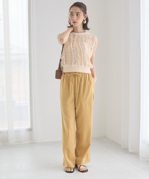 ベスト ジレ ミックスカラーノースリニット レディース ANGIE ベスト ジレ フリンジ ノースリ ニット レディース