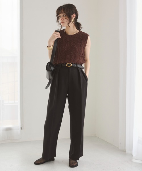 ベスト ジレ ミックスカラーノースリニット レディース ANGIE ベスト ジレ フリンジ ノースリ ニット レディース