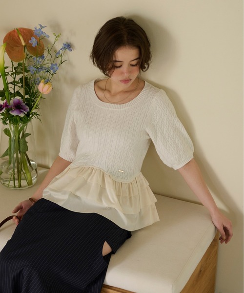 loin nuit ニット セーター cable puff frill knit / ケーブルパフ