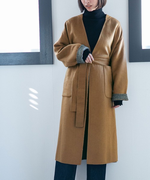 NANO universe（ナノ・ユニバース） ノーカラーコート FREE キャメル