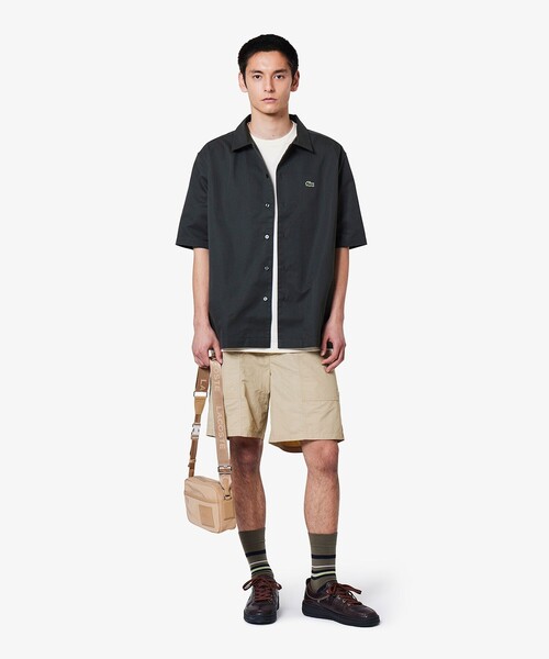 LACOSTE リラックスフィット 半袖シャツ US M LACOSTE シャツ リラックスフィット シルクブレンドオープン