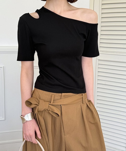 tシャツ アシメオフショルダーT レディース