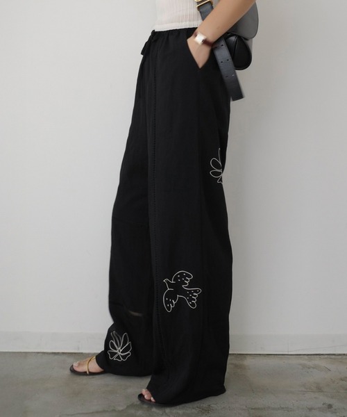 HEILIS hideka original 刺繍 ワイドパンツ ブラック HEILIS（ヘイリス） ワイドパンツ パンツ 「新色追加」「Hideka