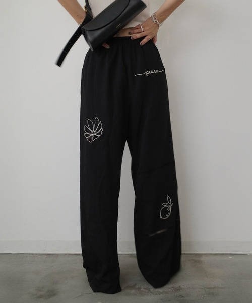 HEILIS hideka original 刺繍 ワイドパンツ ブラック HEILIS（ヘイリス） ワイドパンツ パンツ 「新色追加」「Hideka