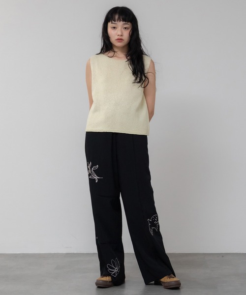 HEILIS hideka original 刺繍 ワイドパンツ ブラック HEILIS（ヘイリス） ワイドパンツ パンツ 「新色追加」「Hideka