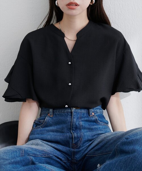 natural couture ブラウス シャツ 半袖 「sherbet line」WEB限定 / UV