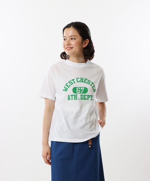「Champion」 半袖Tシャツ MEDIUM ネイビー レディース