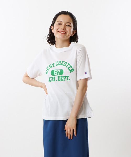 「Champion」 半袖Tシャツ MEDIUM ネイビー レディース