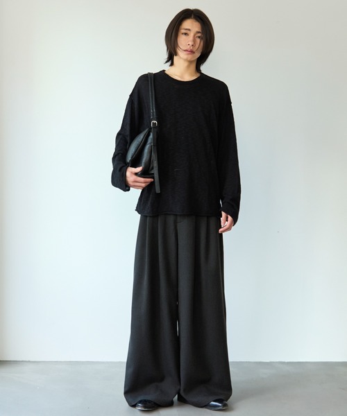 パンツ SINSSTwo tuck wide straightstripeslacks SINSS スラックス 3-Tuck wide straight slacks / 3タックワイド