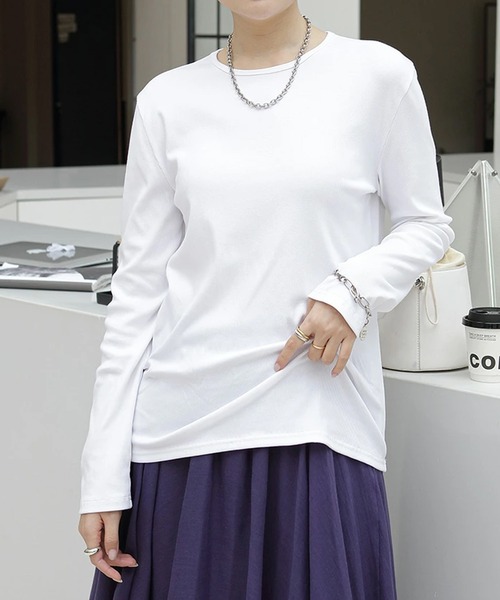 tシャツ リブラウンドネックロングTシャツ レディース : ZOZOTOWN