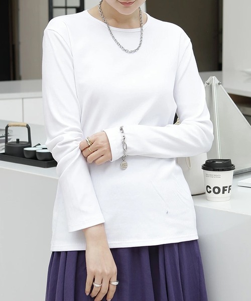 tシャツ リブラウンドネックロングTシャツ レディース : ZOZOTOWN
