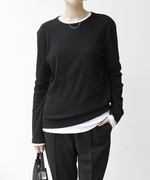 tシャツ リブラウンドネックロングTシャツ レディース : ZOZOTOWN