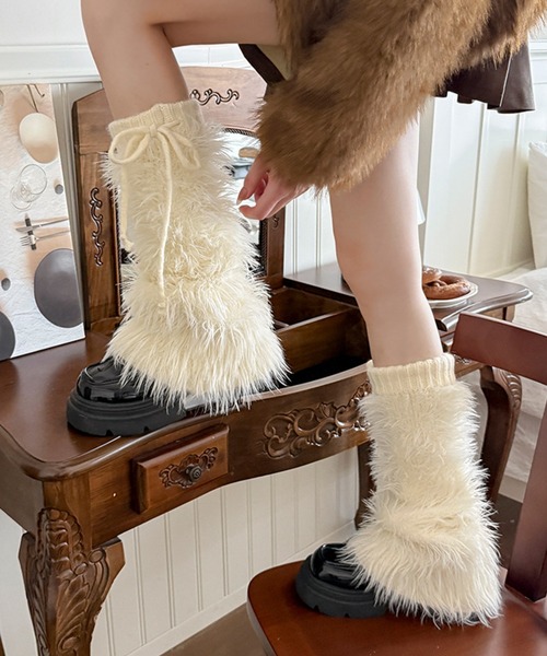 レッグウォーマー Nia(ニア)/ボリュームファー リボンレッグウォーマー