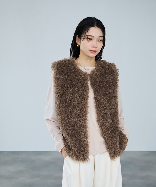 ベスト ジレ milli de l'air リンクルフェイクファーベスト レディース