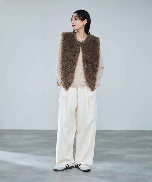 ベスト ジレ milli de l'air リンクルフェイクファーベスト レディース
