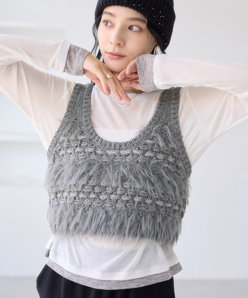 VIS（ビス） ベスト ジレ フェザーツイードニットビスチェ/2WAY