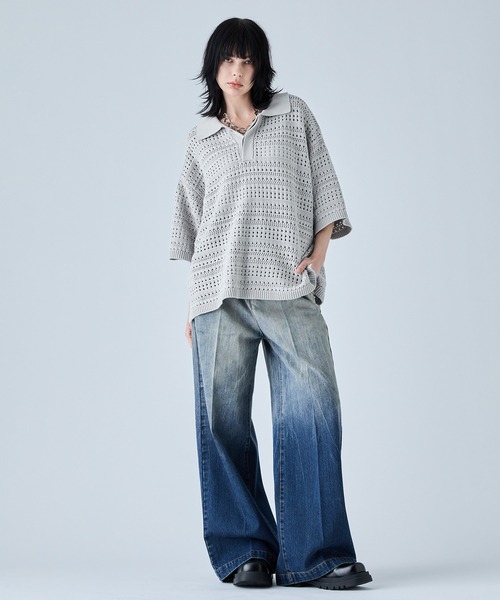 「VELNUS」 半袖ニット M ブラック メンズ_画像2