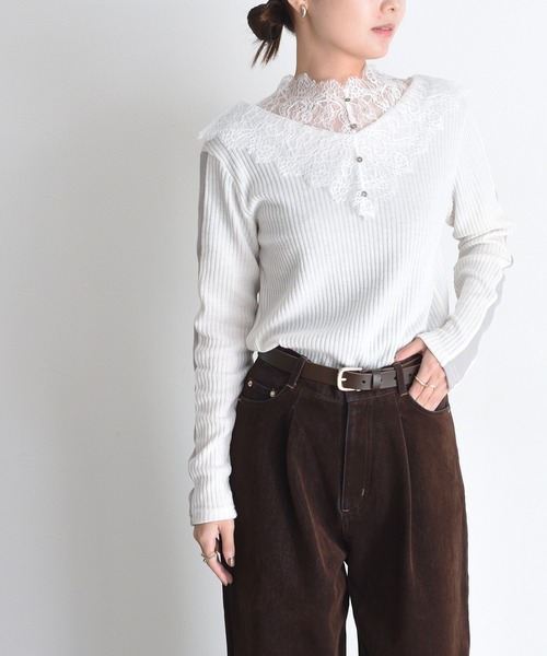 Eimee Law（エイミーロウ） tシャツ レースカラーリブカットソー