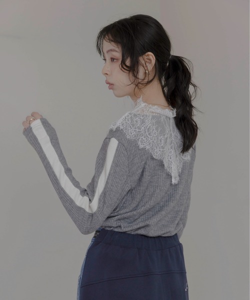 Eimee Law（エイミーロウ） tシャツ レースカラーリブカットソー