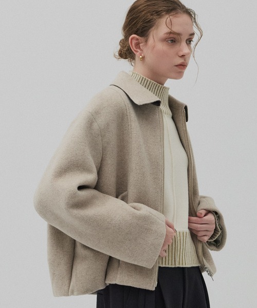 未使用近　袖パフショートコート　カーキ　定価49,500 PUBLIC TOKYO（パブリックトウキョウ） ブルゾン アウター ウール