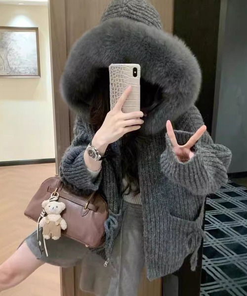 Diosfront パーカー ファーフーディニットパーカー レディース 