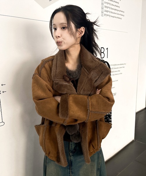 ギャルソン　ムートン風切りっぱなしコート UNE MANSION（ユヌマンション） ムートンコート ボアコート