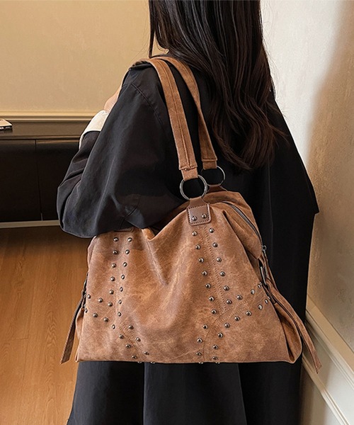 lulufa ハンドバッグ ヴィンテージ風スタッズラインハンドバッグ/Y2K