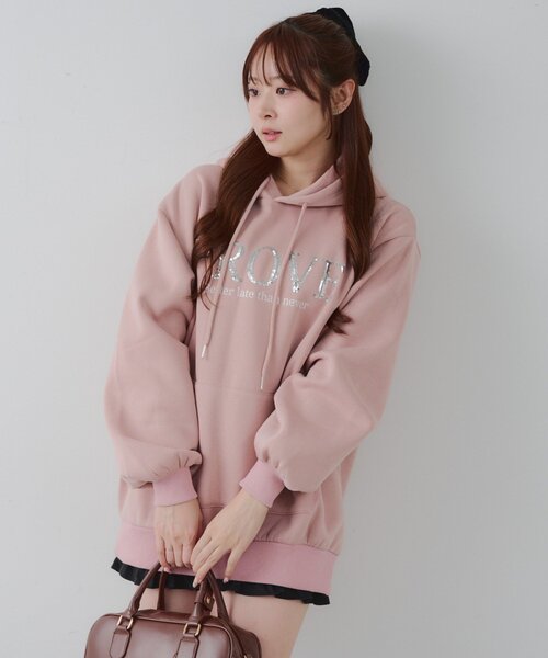 continuer de NICE CLAUP パーカー キラキラロゴ裏起毛BIGパーカー