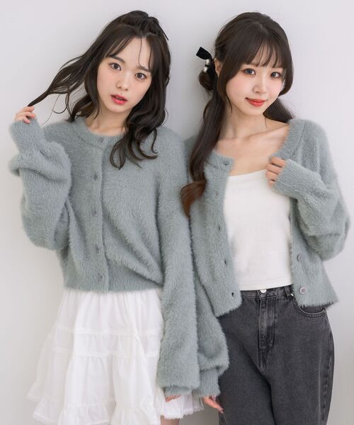 「ems excite」 ニットカーディガン FREE ブルー レディース_画像2