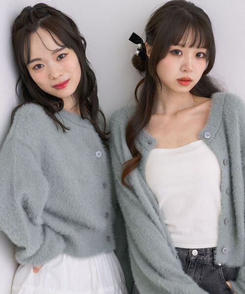 「ems excite」 ニットカーディガン FREE ブルー レディース_画像3