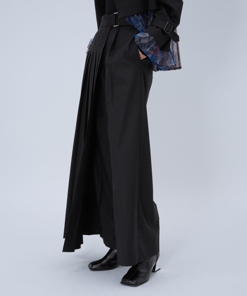 スラックス パンツ ラップデザインプリーツパンツ(HARE) レディース