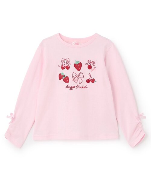 mezzo piano tシャツ イチゴチェリーアップリケ 長袖Tシャツ キッズ