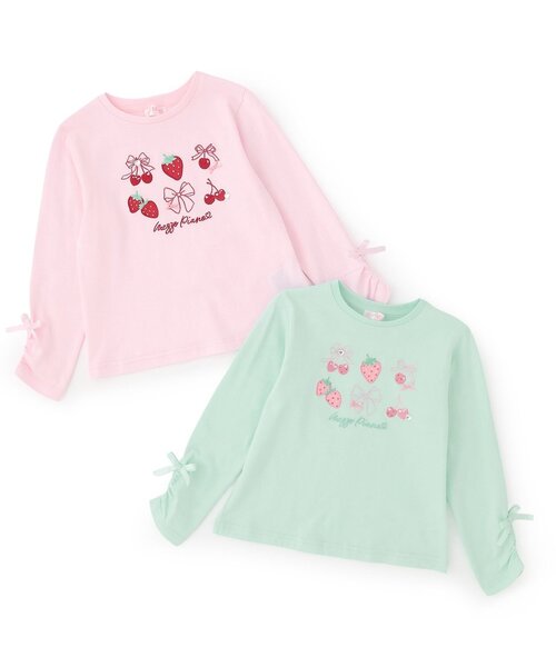 mezzo piano tシャツ イチゴチェリーアップリケ 長袖Tシャツ キッズ